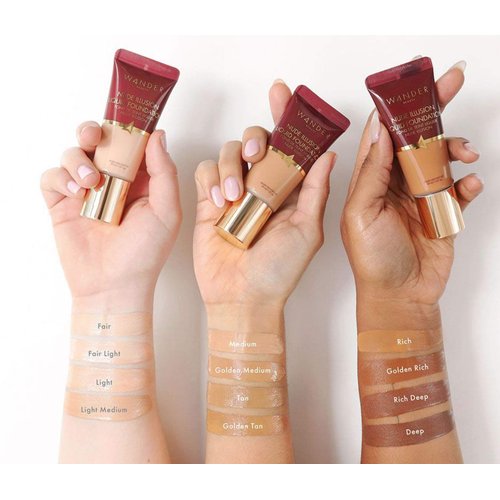 Nude Illusion Liquid Foundation - Golden Rich - Medium to Full Coverage Foundation with Niacinamide & Lotus Extract - Natural Skin Finish - Blurs, Conceals & Contours - Travel-Friendly Tube