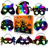 Natonhi 32Pcs Halloween Crafts for Kids Rainbow Scratch Mask, Halloween Games Scratch Art and Craft Kit Halloween Classroom Activities Favors Party Supplies
