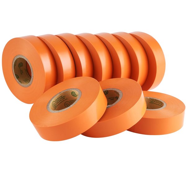 Lichamp 10-Pack Orange Electrical Tape Waterproof, 3/4 in x 66ft, Industrial Grade UL/CSA Listed High Temp Electrical Tape Orange Electric Super Vinyl