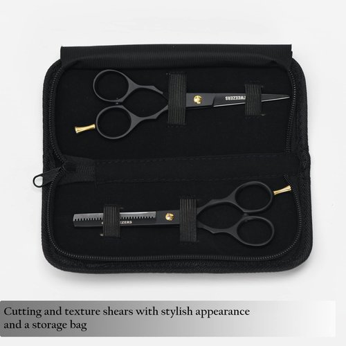 GMI-TWEEZERS™-Hair Cutting Scissors for Professionals, and Home Use -Professional Barber Scissors-Hair Scissors for Men and Women-thinning Shears for Hair Cutting Set-Pack of 2 (Black)