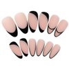 Enppode French Tip Press on Nails Medium Stick on Nails Almond Black Acrylic Nails Nude Matte Nails for Women