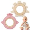 AULEGE Baby Teething Toy for Babies 3-6,12 Months, BPA Free Silicone & Natural Beech Baby Teething Ring for Teething Relief, Wooden Ring Teether for Baby 3+ Months(Dark Pink, Beige)