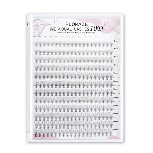 FLOMAZE 10D Lash Clusters, Individual Lashes 240pcs Faux Mink Lash Clusters Natural Handmade Cluster Eyelash Extensions C Curl 0.07mm Thickness False Lashes (8/9/10/11/12mm)