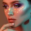 SmallCat 3 Sheets Glitter Freckles Face Tattoo Stickers, Butterfly Glitter Makeup for Women, Waterproof Sparkle freckles, Faux Temporary Freckles for Face Body for Christmas Festivals Parties - Gold