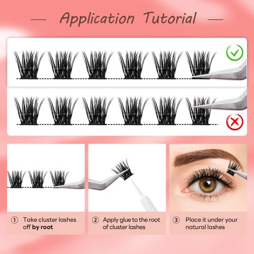 Lash Clusters, 72 Pcs Individual Cluster Lashes DIY Lash Extension 10-16mm Eyelash Clusters Volume Wispy Lashes Super Thin Band Reusable Soft & Comfortable（T01-72-D-10-16MIX）