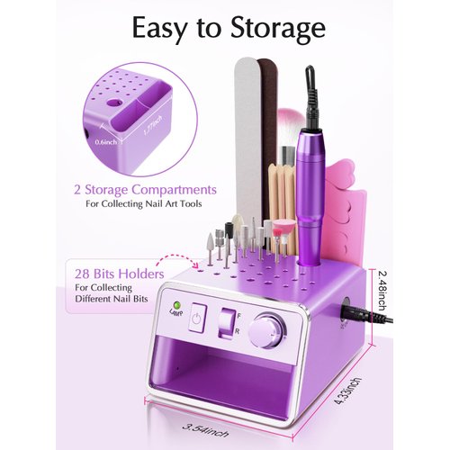 Subay Nail Drill Machine Electric File, Portable for Acrylic Gel Dip Powder Nails, All in One Nail Drill Kit for Manicure Pedicure, Nail Set with Everything, Purple