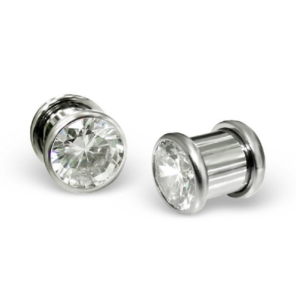 ICYROSE Stainless Steel Body Jewelry Dumbbell w/Crystals Ear Plug 11444