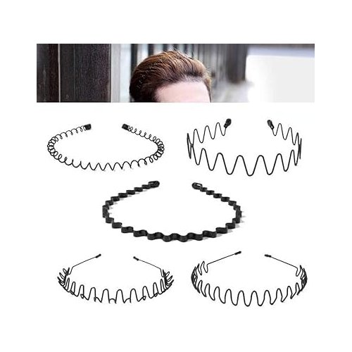 BWESOO Black Men Fashion Metal Wavy Headband Reusable Hair Band Hoop Party Hairpins Headwear Hair Accessories Deft Fashion Headbands Simple Elastic Non Slip Head Band Headwear