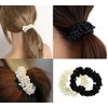 AKOAK Women and Girls Fashion Pearl Beads Hair Band Elastics Rope Scrunchie Ponytail Holder,Pack of 2,White and Black