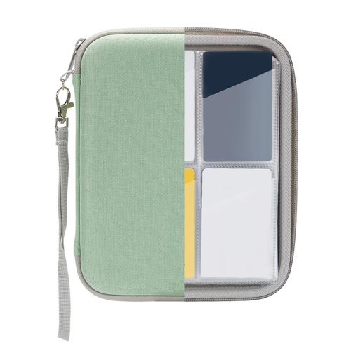 Jeachan Card Case for Yoto cards, Soft Portable Folder with Zipper & 80 Pockets Player & Mini Audiobook Cards, Card Binder Holder with Sleeves for Travel (Green)