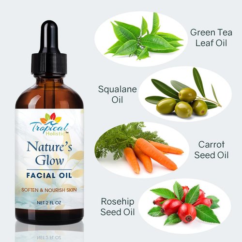 Tropical Holistic Nature's Glow Facial Oil| Anti-Aging Face Oil| Infused with Green Tea, Jojoba, Vitamin E, Carrot | Lightweight & Non-Greasy| Suitable for All Skin Types, 2 fl oz