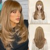 SOFEIYAN Long Blonde Wigs for Women Layered Synthetic Hair Wig With Bangs Natural Wave Wig Synthetic Heat Resistant Full Wigs for Halloween Daily Party, Ash Blonde