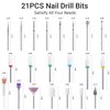 MelodySusie 21pcs Nail Drill Bit Set, Professional 3/32'' Ceramic Diamond Carbide Acrylic Gel Nail Art Tool Kit, Cuticle Remover Bit for Acrylic Gel Dip Powder, Nail Manicure Pedicure, Salon Home