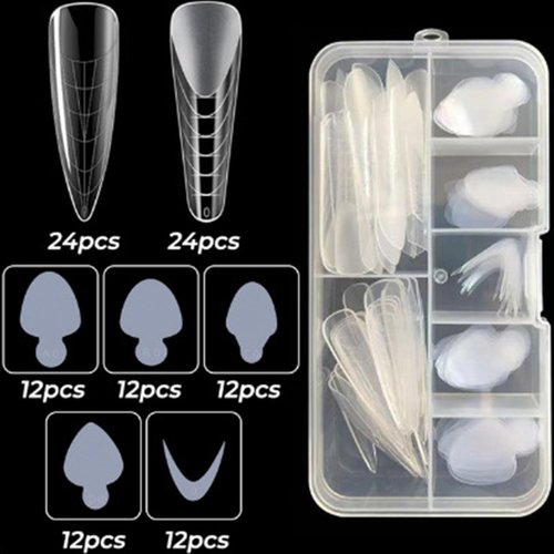 2 Type Clear Dual Nail Forms Set Nail Extension System Form Tips for Polygel with 60pcs Reusable Pads for Manicure Nail Art Design Salon