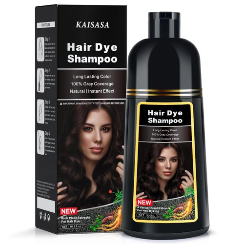 KINGMING Dark Brown Hair Dye Shampoo 3 in 1, Hair Color Shampoo for Women Men Grey Hair Coverage,...