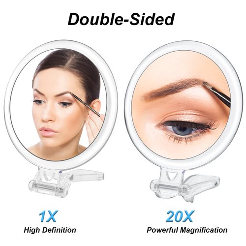AMISCE 20x Magnifying Mirror, Travel Handheld Mirror - 2-Sided with 1X 20X Magnification Adjustable Handle, Portable, Small, Girl Women Mother's Gift