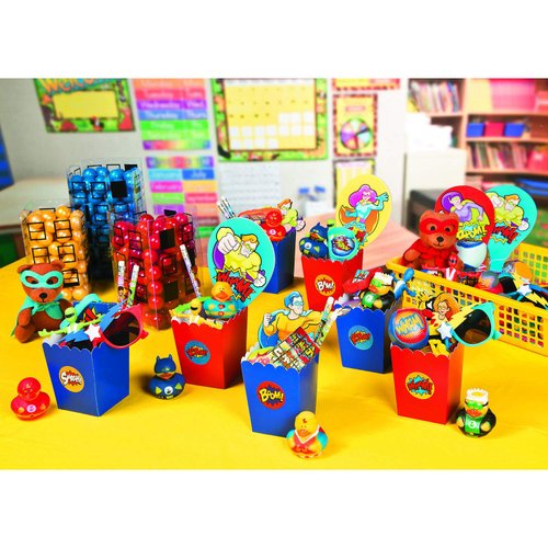 Fun Express Superhero Roll Stickers (100 Stickers) Stationery, Party Favors, Decorations, Arts & Crafts Supplies