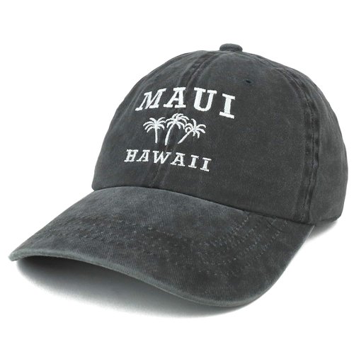 Trendy Apparel Shop Maui Hawaii with Palm Tree Embroidered Unstructured Baseball Cap - CHARCOAL