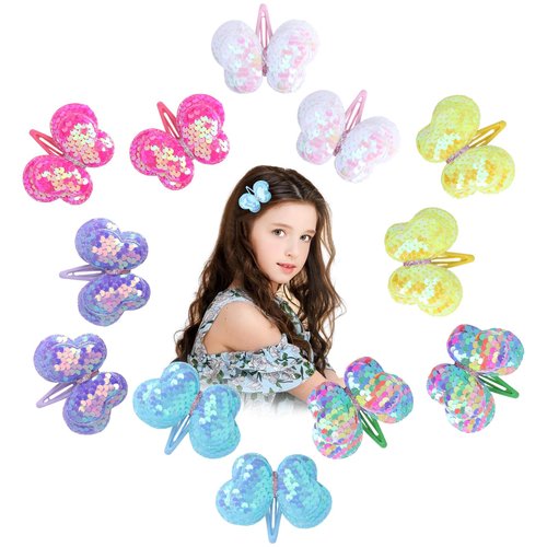 Fishdown 12PCS Sequins Butterfly Hair Clips, Glitter Hair Accessories for Girls Kids Toddlers Teens, Cute Butterfly Clips for Baby Girl
