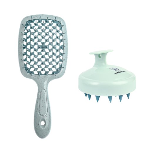 Hair Brushes 2 Pcs, Silicone Scalp Scrubber, Detangling Knots, Hair Care, Hair Smoothing Tools, Scalp Massager, Hollow Long handle, Silicone Brush Cone Head (Green)