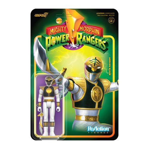 Super7 Mighty Morphin Power Rangers White Ranger - 3.75" Power Rangers Action Figure with Accessory Classic TV Show Collectibles and Retro Toys
