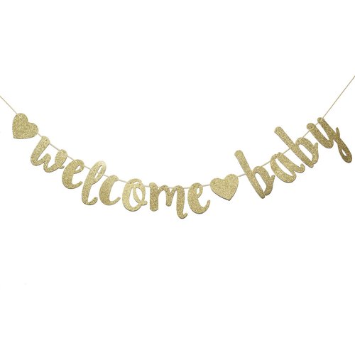 Welcome Baby Gold Glitter Banner- Baby Shower,Pregnancy Announcement, Gender Reveal Party Supplies (Gold)