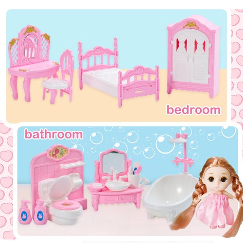 56 Pcs Dollhouse Furniture Dollhouse Accessories Set Miniature Furniture Mini Furniture Plastic Small Doll House Furniture Tiny Play House Pretend Play Family Toys Gift,Boy Girl Toddler Kid 3Y+