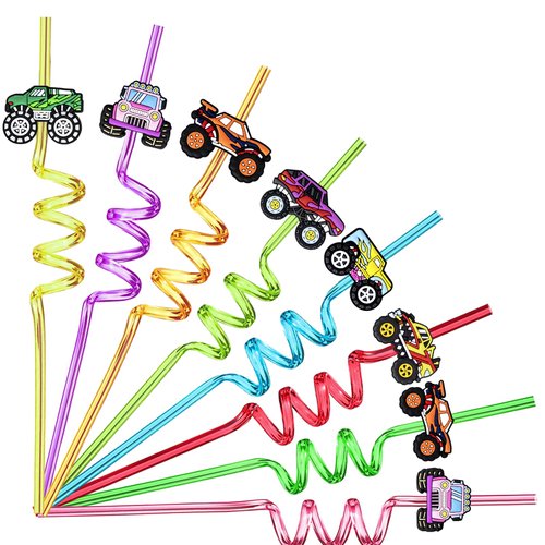 24 Monster Truck Party Car Reusable Styling Straws for Monster Truck Car Birthday Party Supplies ...