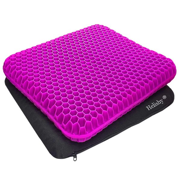 Gel Seat Cushion, Extra Thick Office Seat Cushion with Non-Slip Cover, Breathable Chair Pads Honeycomb Design Absorbs Pressure Points for Car Office Chair Wheelchair (Extra Thick, Violet)