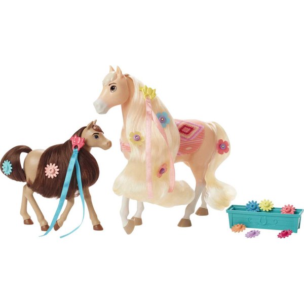 Mattel Spirit Untamed Stable Style Toy Horse Playset with Chica Linda (8-inch), Foal Figure, Hair Tool & Styling Accessories