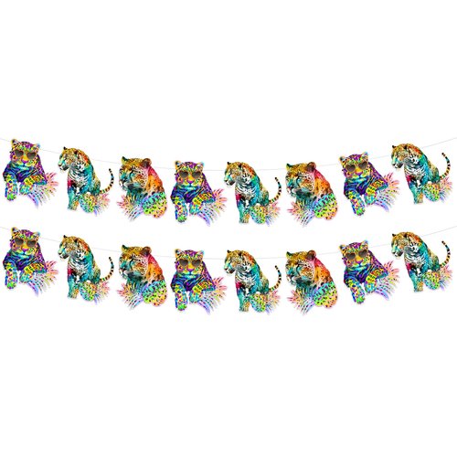 Cheereveal 2 Packs Rainbow Cheetah Garlands - Leopard Print Birthday Baby Shower Bunting Banner for Boys Girls, Jungle Safari Animal Theme Party Supplies