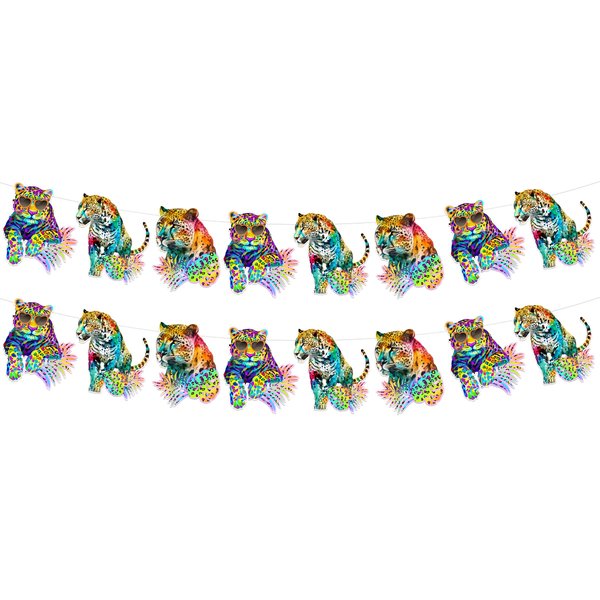 Cheereveal 2 Packs Rainbow Cheetah Garlands - Leopard Print Birthday Baby Shower Bunting Banner for Boys Girls, Jungle Safari Animal Theme Party Supplies