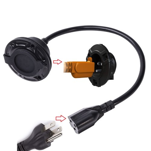 RV Shore Power Inlet Charger Plug 15 Amp AC Port Plug 125 Volt Power Inlet Socket and Waterproof RV Electrical Outlet Receptacle Box Integrated Outdoor Extension Cord for Rv Power Inlet Trailer Plug