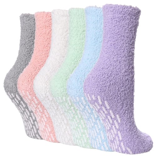 FNOVCO Non Slip Socks for Women Winter Warm Cozy Fuzzy Slipper Socks Soft Fluffy Hospital Socks with Grips (6 Pairs Candy Color)