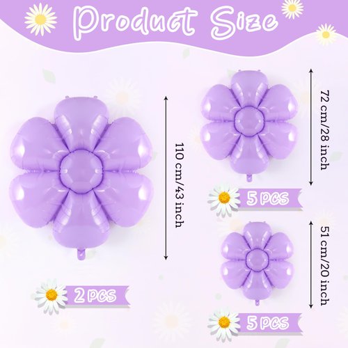 12 Pcs Purple Daisy Balloons,Daisy Birthday Party Decoration,Daisy Foil Balloons Flower Balloons for Girls Daisy Themed Party Baby Shower Wedding Groovy Boho Supplies (Purple)