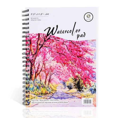 CONDA Watercolor Pad, A4, Top Spiral Bound, 33 Sheets, 66 Pages (300 GSM), Watercolor Painting Paper Pad for Adults and Students