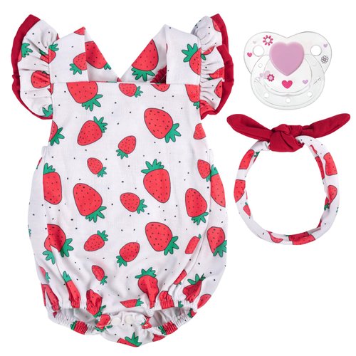 BABESIDE 3Pcs Reborn Baby Doll Clothes for 17- 22 Inch Dolls, Strawberries Baby Doll Clothes Outfits fit Reborn Baby Dolls, Baby Doll Accessories with Magnetic Pacifier for Newborn Baby Doll Girl