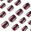 Wine Red Press on Nails Extra Short Fake Nails Acrylic Square False Nails with Artificial Glossy Designs Full Cover Glue on Nails Stick on Nails for Women 24pcs