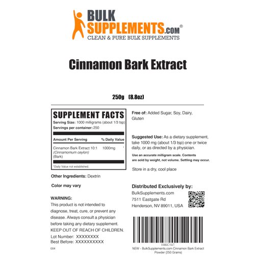 BULKSUPPLEMENTS.COM Ceylon Cinnamon Extract Powder - Cinnamon Extract, Cinnamon Ceylon - Cinnamon Supplement, Pack of 1 - Gluten Free & Soy Free, 1000mg per Serving, 250g (8.8 oz)