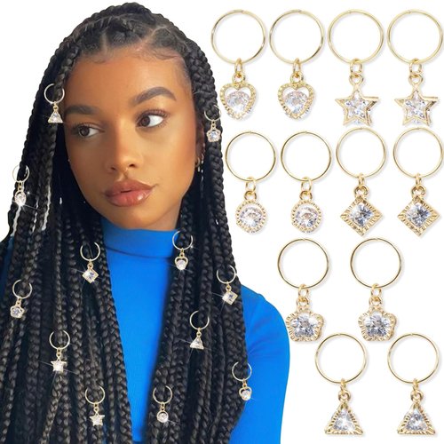 NAISKA Gold Hair Jewelry for Braids with Crystal Star Heart Hair Charms Loc Dreadlock Braid Accessories Shiny Hair Accessories Decoration Hair Clips Jewelry for Women and Girls Braids