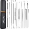 Pimple Popper Tool Kit - Boxoyx 10 Pcs Blackhead Remover Comedone Extractor Kit with Metal Case for Quick and Easy Removal of Pimples, Blackheads, Zit Removing, Forehead,Facial and Nose(Silver)