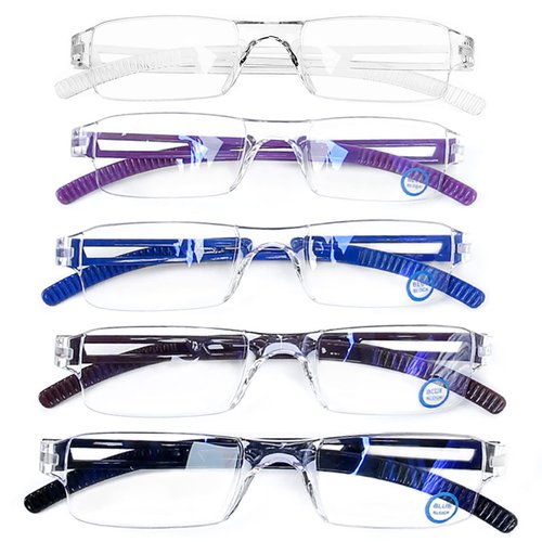 AQWANO Rimless Reading Glasses Computer Blue Light Blocking Clear Frame Readers Anti Glare Filter Lightweight for Women Men (5 Pack Mix Color, 1.0)