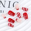 Christmas Press On Nails Medium Square, 24Pcs Christmas Fake Nails Red French Tips Stiped White Snowflake Designs Stick On Nails for Women Girls Christmas Nail Accessories