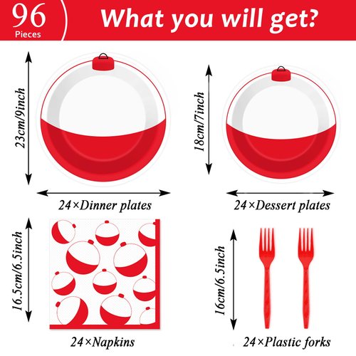 96 Pieces Gone Fishing Party Plates Napkins Fishin' Tableware Set for Fishing Themed Table Decorations Supplies Fishing Birthday Dessert Plates Forks for 24 Guests Fishing Disposable Party Favors