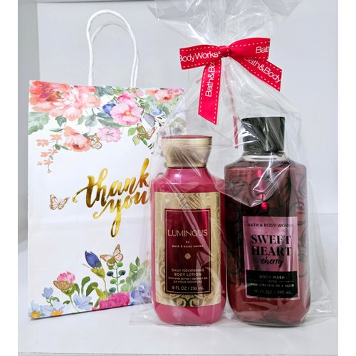 Bath & Body Sweet Heart Cherry Body Wash 10 fl oz, Luminous Daily Nourishing Body Lotion 8 fl oz