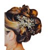 Rhinestone Leaf & Flower Pearl Bead Hair Comb