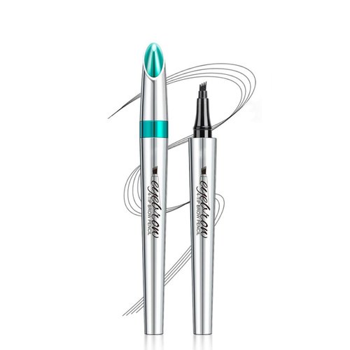 Eyebrow Pencil 1Pcs Magic Eyebrow Pen with 4 Fork Tip, 3D Microblade Eyebrow Pen Liquid Waterproof Eyebrow Pencil Natural Looking Long-Lasting Stay on All Day (Black)