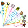 24 PCS Jungle Drinking Crazy Straws for Kids | Jungle Themed Animals Birthday Party Supplies Favors Decorations with 24 PVC Safari Charm, 2 Cleaning Brushes Reusable Straw