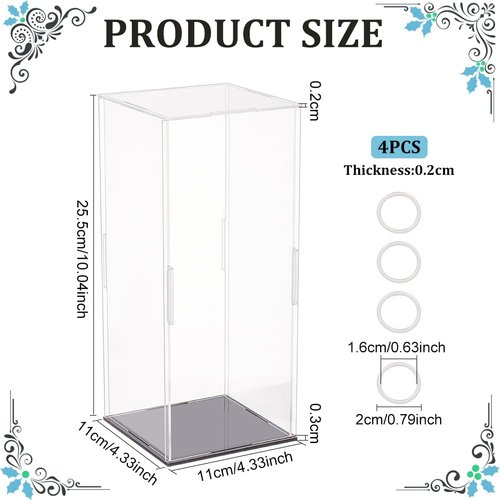 FINGERINSPIRE 4.3x4.3x10Inch Clear Acrylic Display Case Self-Assembly Rectangle Acrylic Boxes for Display Dustproof Protection Showcase with Matte Black Base Display Case for Action Figures