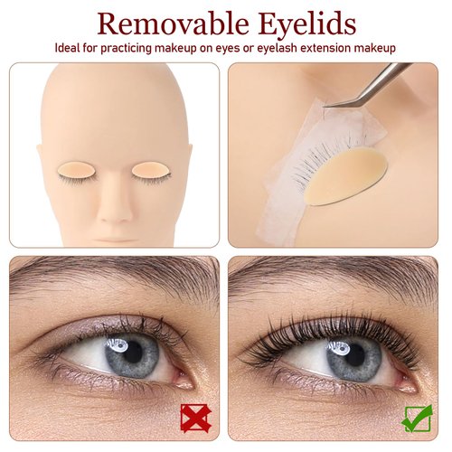 Eyelash Practice Eyelids, 6 Pairs Lash Mannequin Eyelids Replaceable Practice Eyes for Eyelash Extensions Mannequin Head Eyelash Practice Eyelids Kit